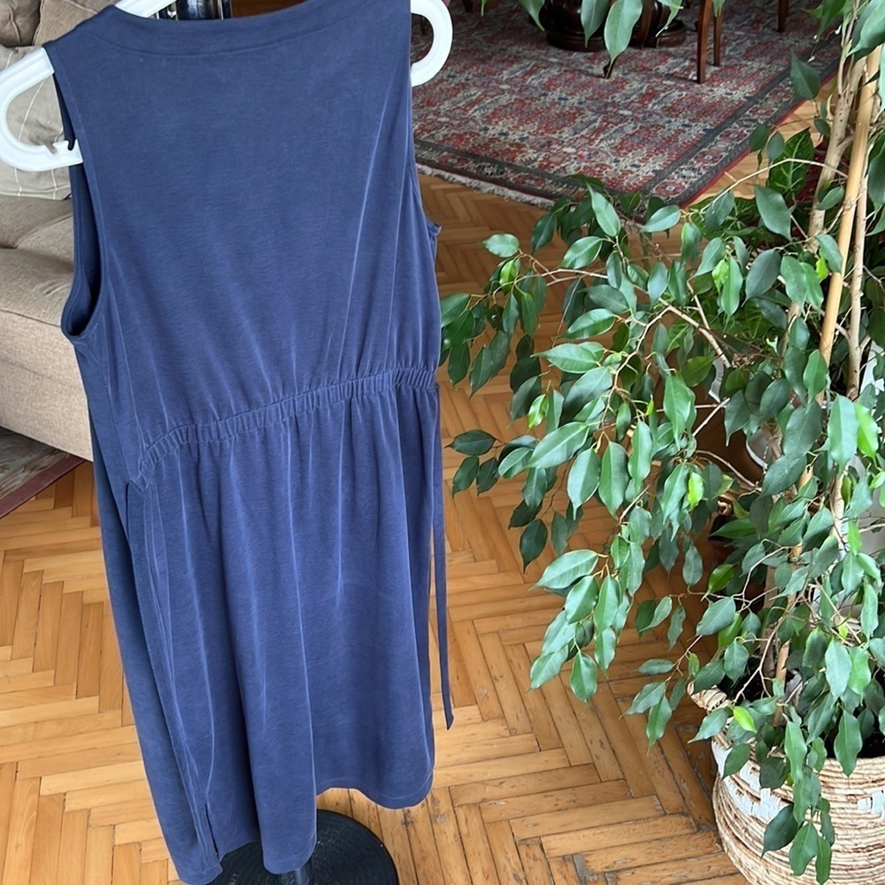 Tahari midnight blue midi button down sleeveless shirtdress - Picture 7 of 11